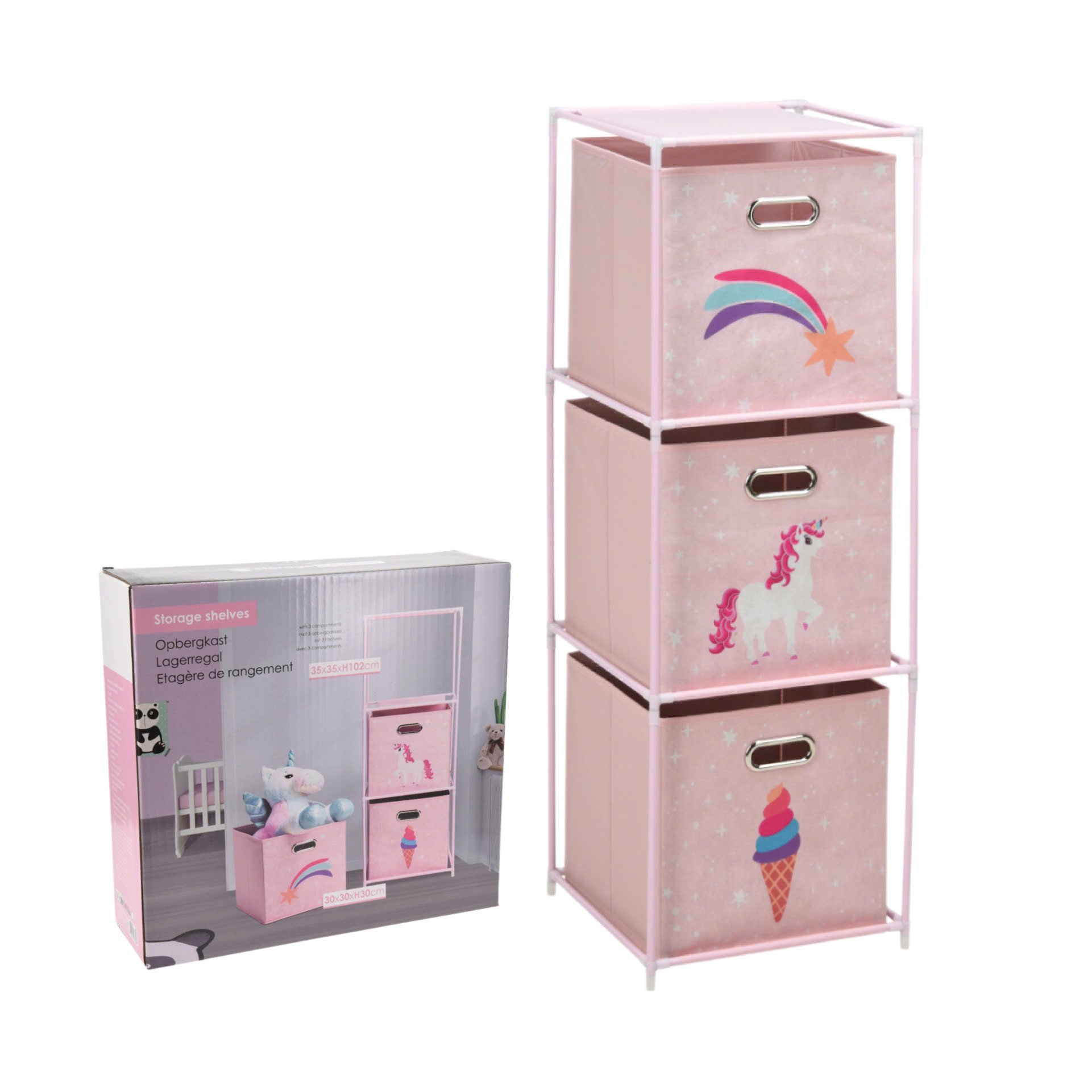KỆ ĐỂ ĐỒ 3 TẦNG MÀU HỒNG KÈM NGĂN CHỨA ĐỒ KOOPMAN