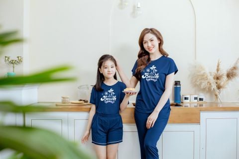 Bộ chui cổ cộc tay trẻ em vải bamboo cao cấp - xanh navy