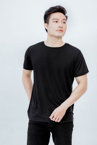 Áo T-shirt nam cổ tròn vải bamboo cao cấp - màu đen