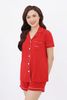 Bộ pyjamas nữ cộc tay vải bamboo cao cấp - màu đỏ đô