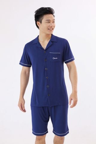 Bộ pyjamas nam cộc tay vải bamboo cao cấp - màu xanh navy