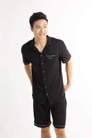 Bộ pyjamas nam cộc tay vải bamboo cao cấp - màu đen