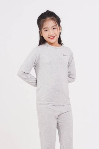 Bộ chui cổ dài tay kid vải bamboo cao cấp  - màu ghi