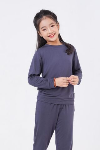 Bộ chui cổ dài tay kid vải bamboo cao cấp - màu lông chuột