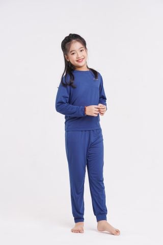 Bộ chui cổ dài tay kid vải bamboo cao cấp - màu xanh navy