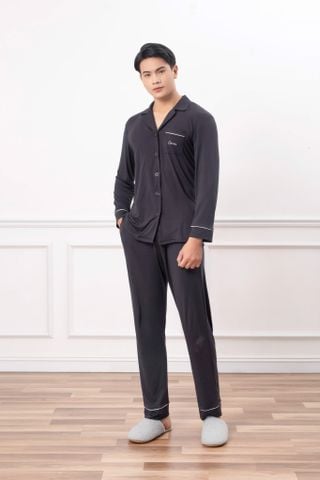 Bộ pyjamas nam dài tay vải bamboo cao cấp - màu đen