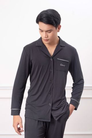 Bộ pyjamas nam dài tay vải bamboo cao cấp - màu đen