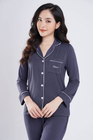 Bộ pyjamas nữ dài tay vải bamboo cao cấp - màu lông chuột