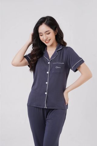 Bộ pyjamas nữ cộc tay quần dài vải bamboo cao cấp - màu lông chuột