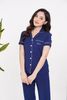 Bộ pyjamas nữ cộc tay quần dài vải bamboo cao cấp - màu xanh navy