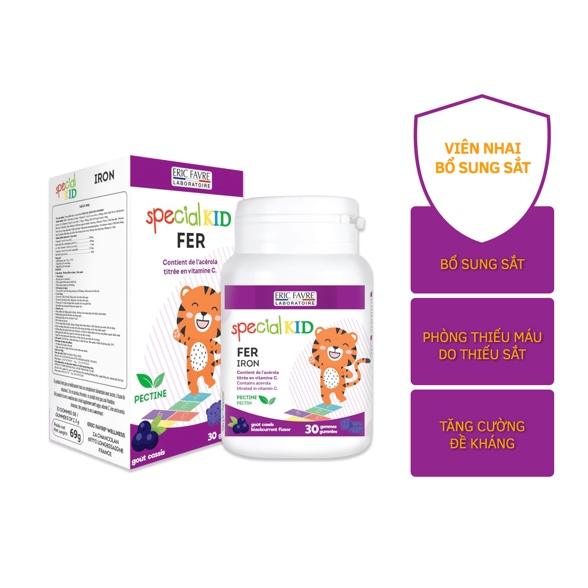  TPBVSK Special Kid Fer Gommes  - Bổ sung sắt và vitamin C, hỗ trợ giảm thiếu máu do thiếu sắt, hỗ trợ tăng cường đề kháng [Nhập khẩu Pháp] 