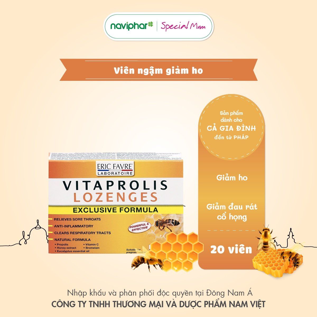  Vitaprolis Lozenges - Hỗ trợ giảm viêm đường hô hấp trên [Nhập khẩu Pháp] 
