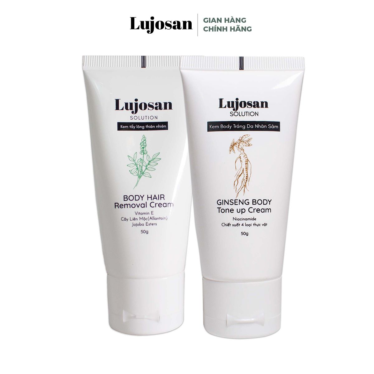  Combo 1 kem tẩy lông thiên nhiên 50ml + 1 kem body dưỡng trắng da Lujosan 50ml 