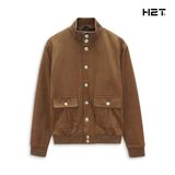  Áo Bomber Suede Jacket Cổ Trụ Khuy Cài 1672 