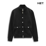  Áo Bomber Suede Jacket Cổ Trụ Khuy Cài 1672 