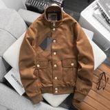  Áo Bomber Suede Jacket Cổ Trụ Khuy Cài 1672 