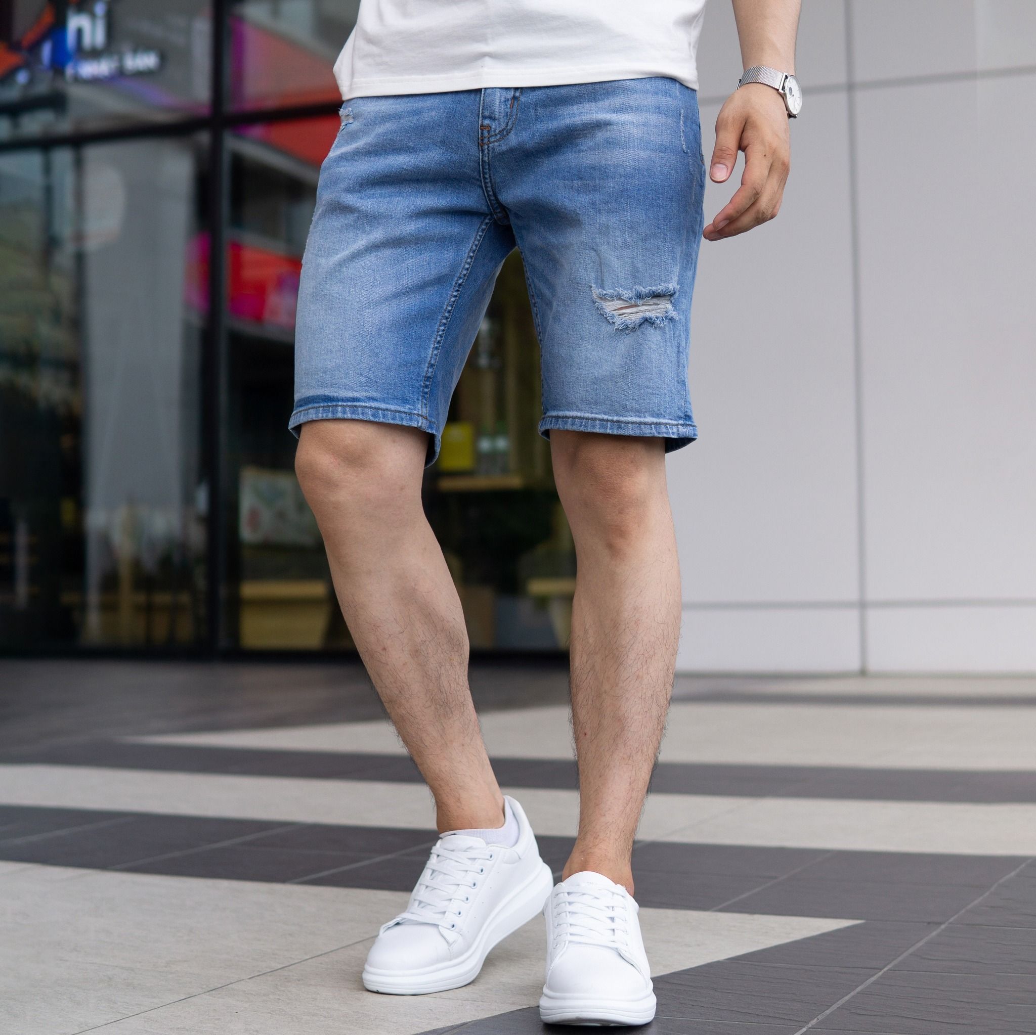  Quần Shorts Light Blue Ripped Slimfit Simwood Denim 1547 