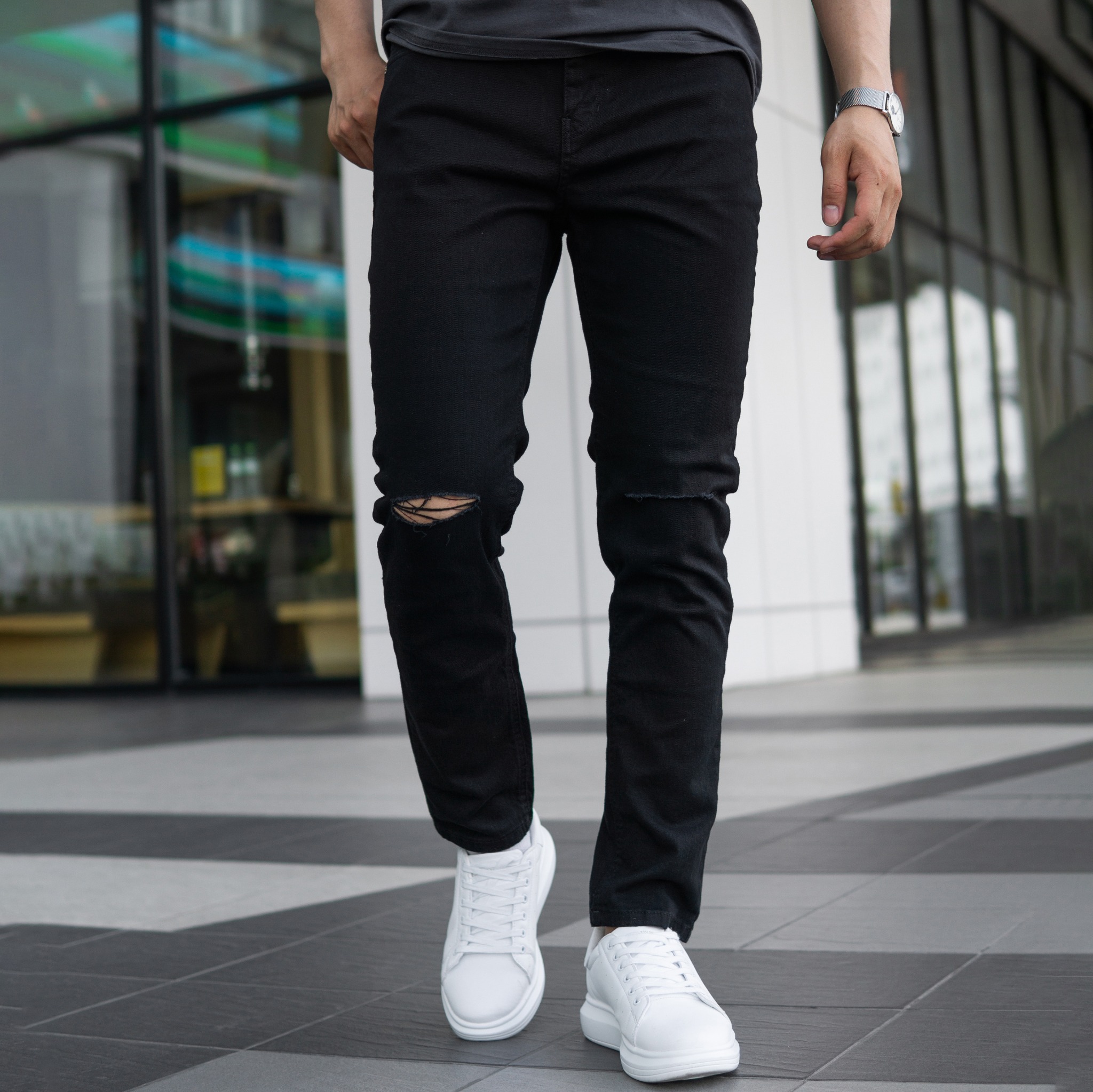 Quần Jeans Simwood Denim Black Ripped Slimfit 1544