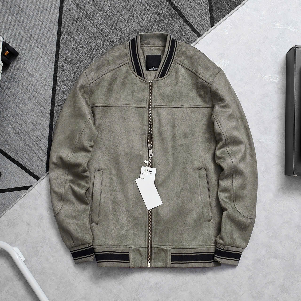 Áo Bomber Da Lộn Phối Viền Suede Jacket 1789