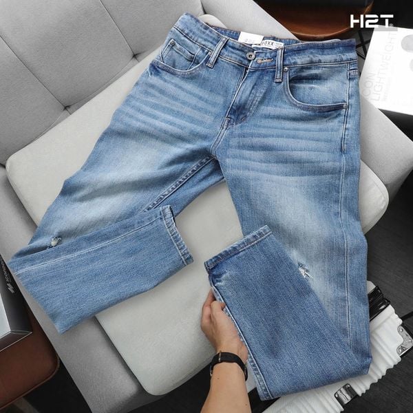  Quần Jeans Mid Blue Slimfit Wash Ripped 1814 
