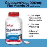  Viên Uống Bổ Khớp Schiff Glucosamine 2000mg with Vitamin D3 and Hyaluronic Acid Joint Supplement, 150 ct [Hộp 150 viên] 