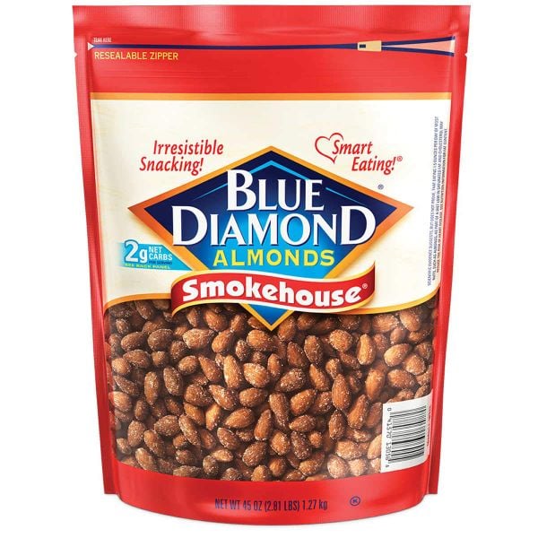  Hạt Hạnh Nhân Tẩm Gia Vị Blue Diamond Almonds, Smokehouse, 45 oz [Bịch 1,27kg] 