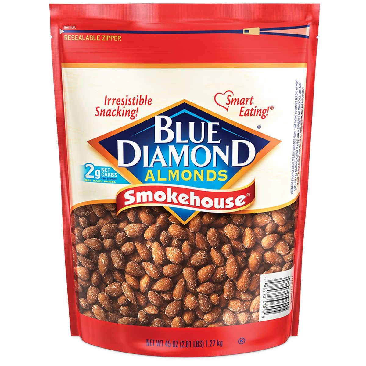  Hạt Hạnh Nhân Tẩm Gia Vị Blue Diamond Almonds, Smokehouse, 45 oz [Bịch 1,27kg] 