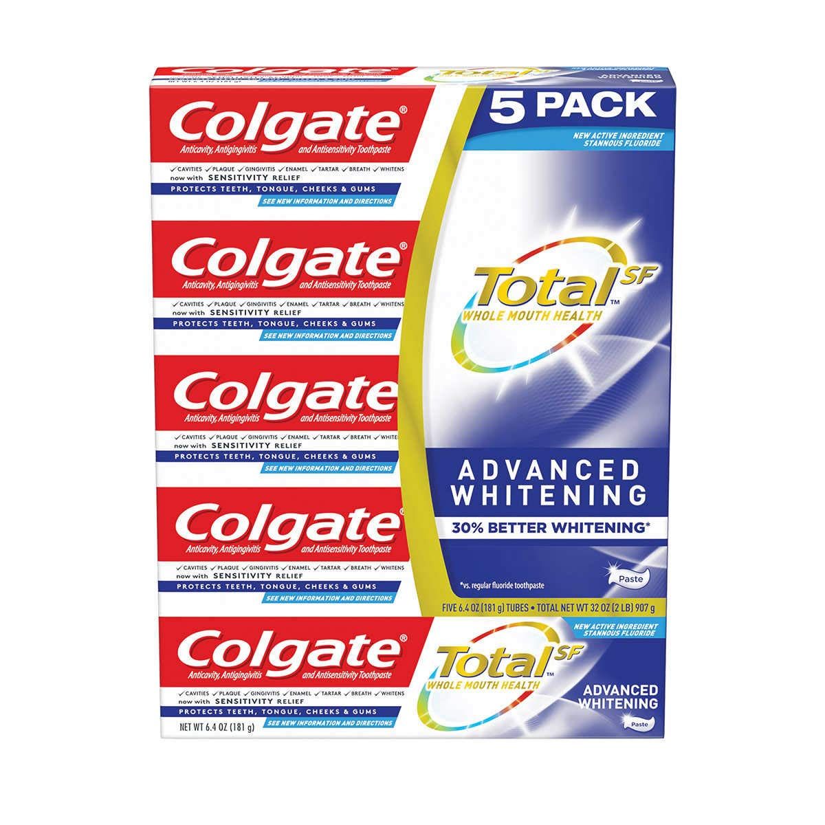  Kem Đánh Trắng Răng Colgate Total Advanced Whitening Toothpaste [Set 5 Tuýp, 181g/tuýp] 