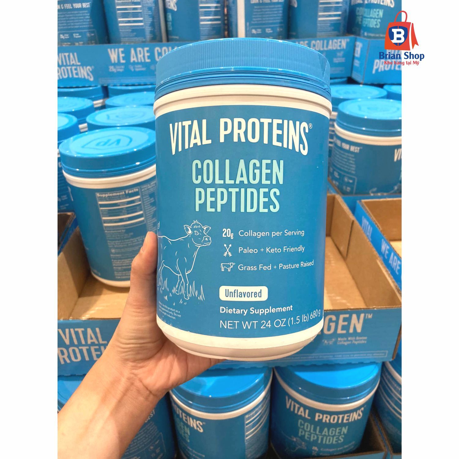  Bột Collagen Thủy Phân Vital Proteins Collagen Peptides [Hộp 680g] 
