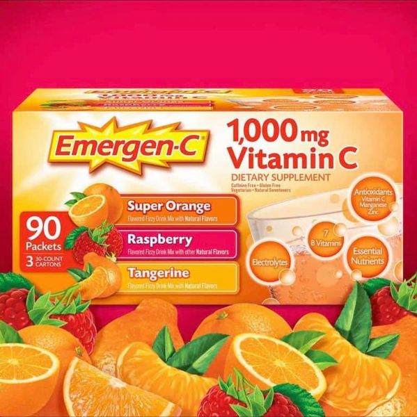  Bột Sủi Hòa Tan Bổ Sung Vitamin C Tăng Cường Sức Đề Kháng Emergen-C Vitamin C 1,000 mg. Variety Pack Drink Mix [Hộp 90 gói] 