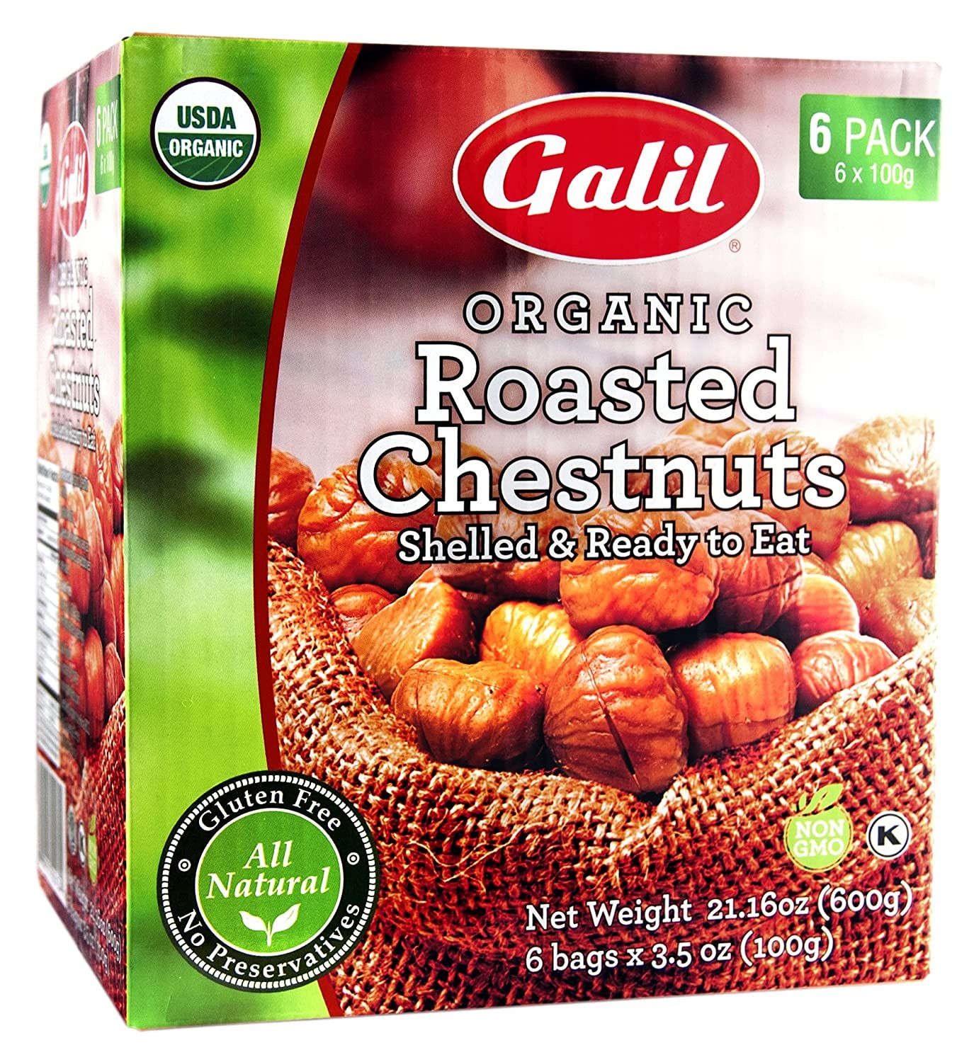  Hạt Dẻ Luộc Galil organic roasted chestnuts 6 pack [Hộp 06 túi, 100g/túi] 