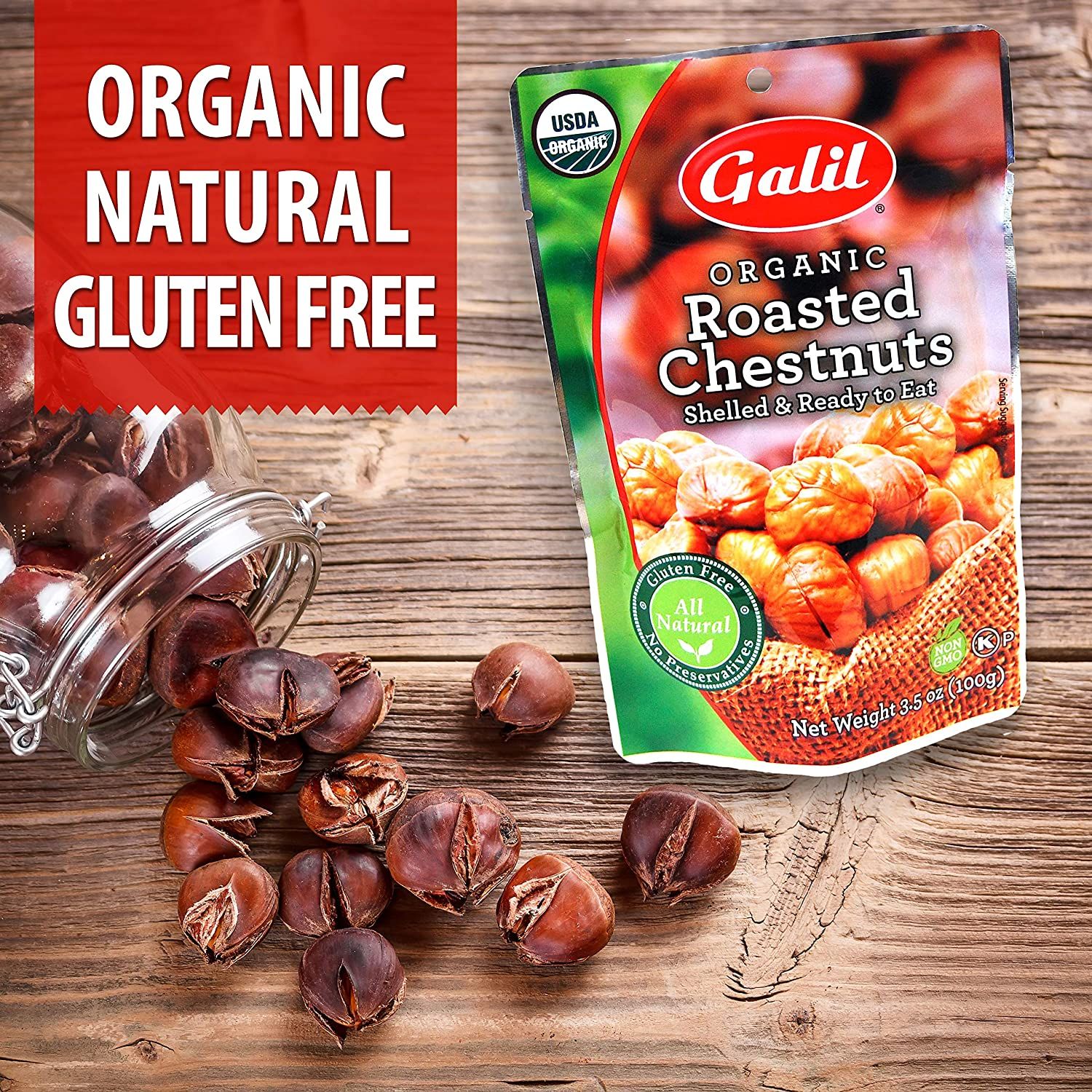  Hạt Dẻ Luộc Galil organic roasted chestnuts 6 pack [Hộp 06 túi, 100g/túi] 