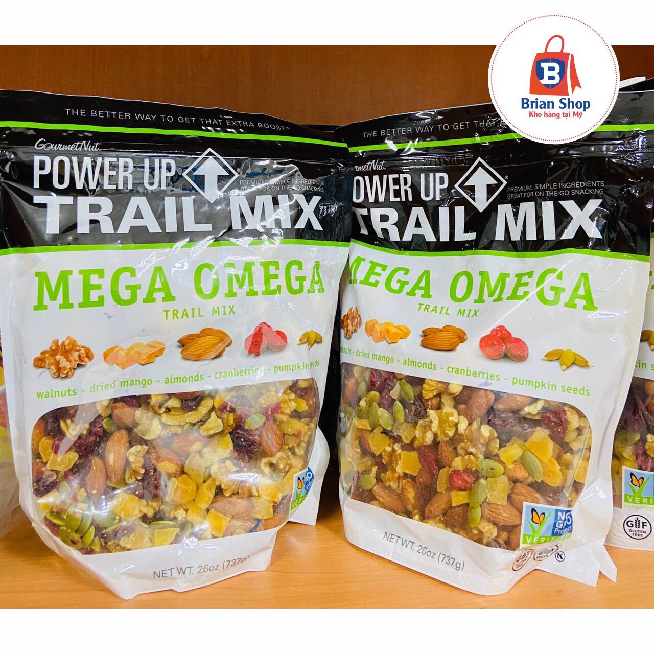  Hạt & Trái Cây Sấy Khô Gourmet Nut Power Up Trail Mix, Mega Omega [Túi 737g] 