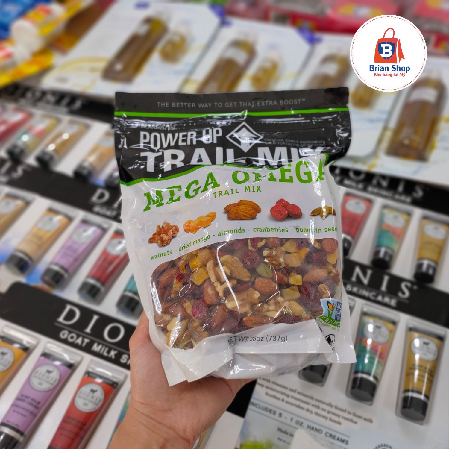  Hạt & Trái Cây Sấy Khô Gourmet Nut Power Up Trail Mix, Mega Omega [Túi 737g] 