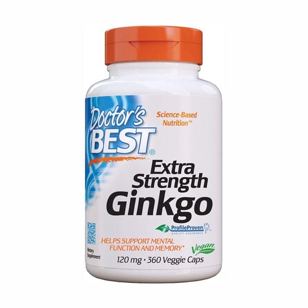  Viên Uống Bổ Não Và Ngăn Ngừa Đột Quỵ Doctor's Best Extra Strength Ginkgo, Non-GMO, Promotes Mental Function and Memory, 120 mg [Hộp 360 viên] 