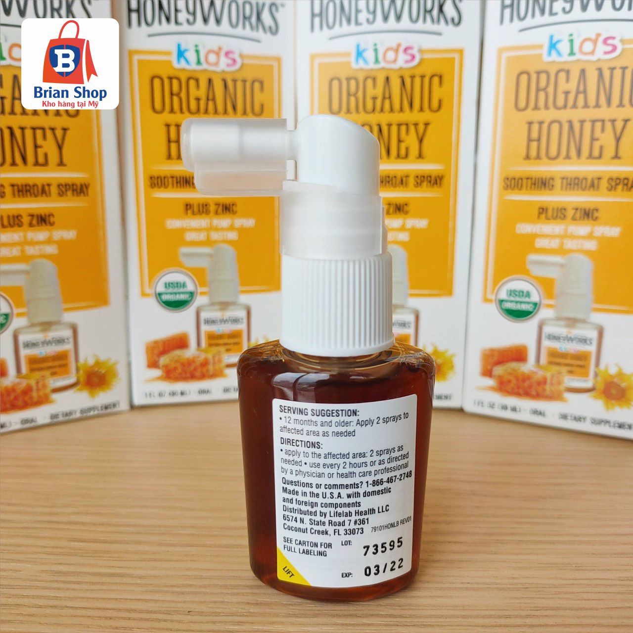  Xịt Họng Mật Ong Hữu Cơ, Kết Hợp Kẽm HoneyWorks. Dùng được cho bé từ 12 tháng tuổi trở lên [Chai xịt 30ml] 