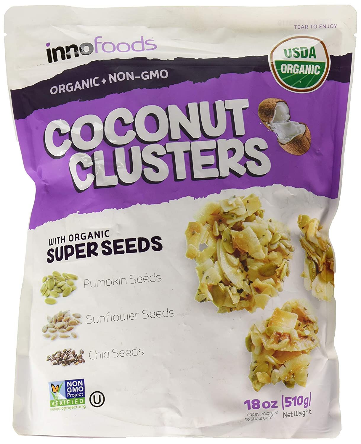  Bánh Dừa Phủ Các Loại Hạt Inno Foods Organic Coconut Clusters with Super Seeds, 18 oz [Bịch 510g] 