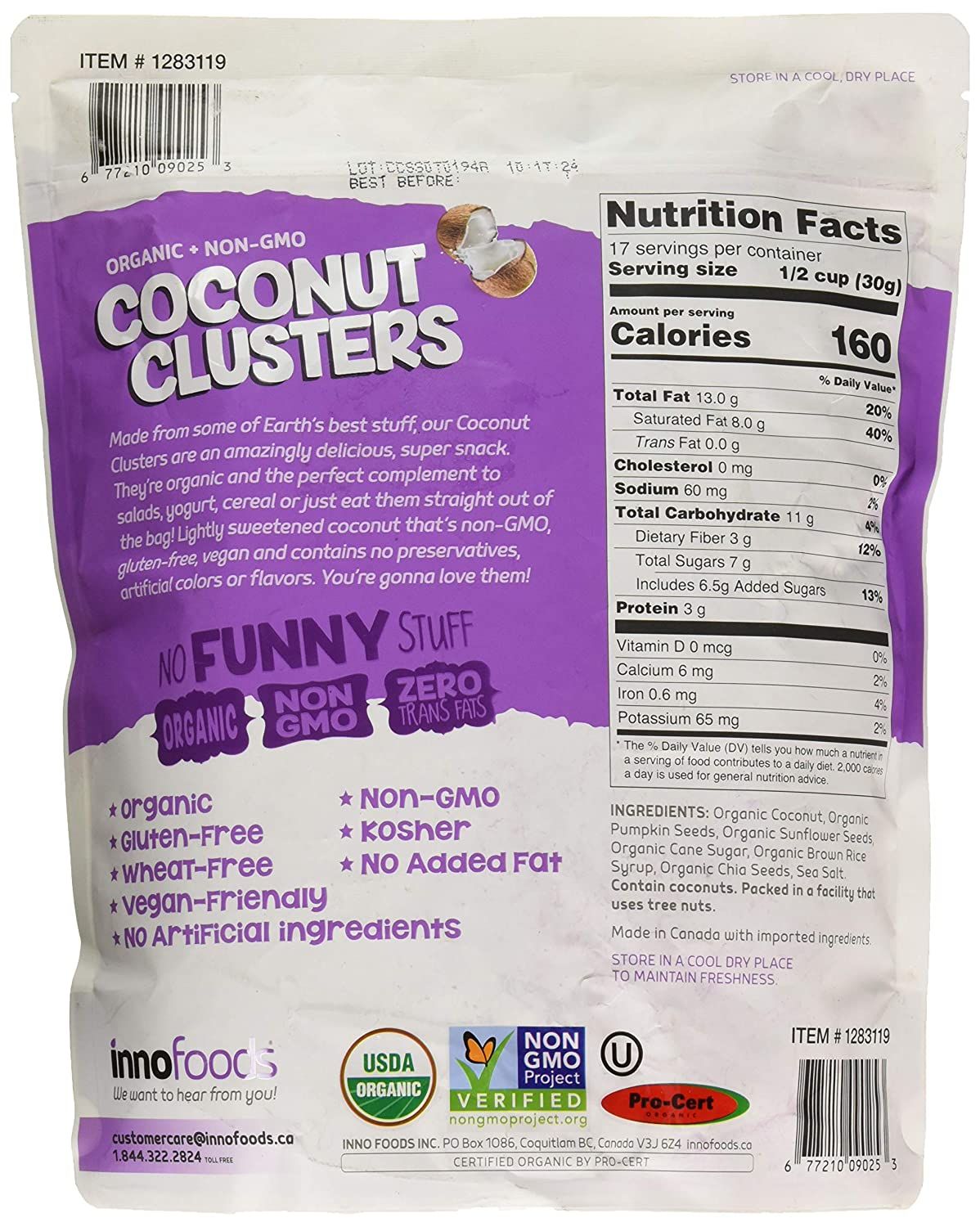  Bánh Dừa Phủ Các Loại Hạt Inno Foods Organic Coconut Clusters with Super Seeds, 18 oz [Bịch 510g] 