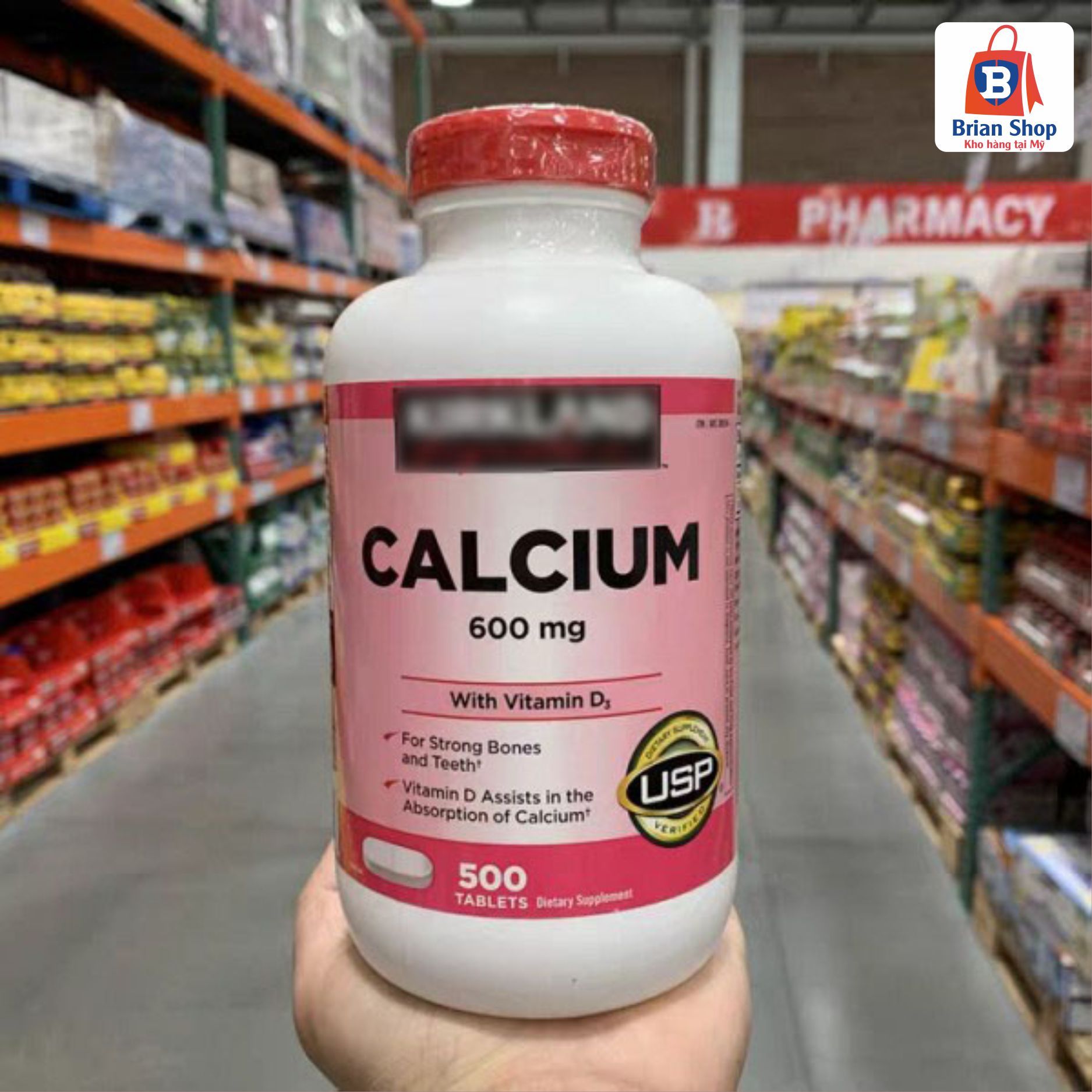  Viên Uống Bổ Sung Canxi & Vitamin D3 Calcium 600 mg. with Vitamin D3, 500 Tablets [Hộp 500 viên] 