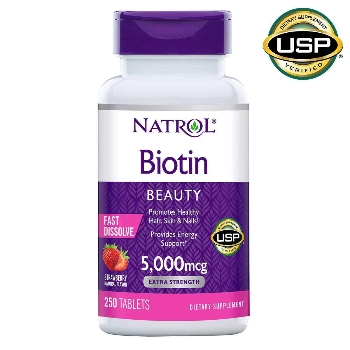  Viên Ngậm Hỗ Trợ Mọc Tóc & Chống Rụng Tóc Hương Dâu Natrol Biotin 5000 mcg., 250 Fast Dissolve Tablets [Hộp 250 viên] 