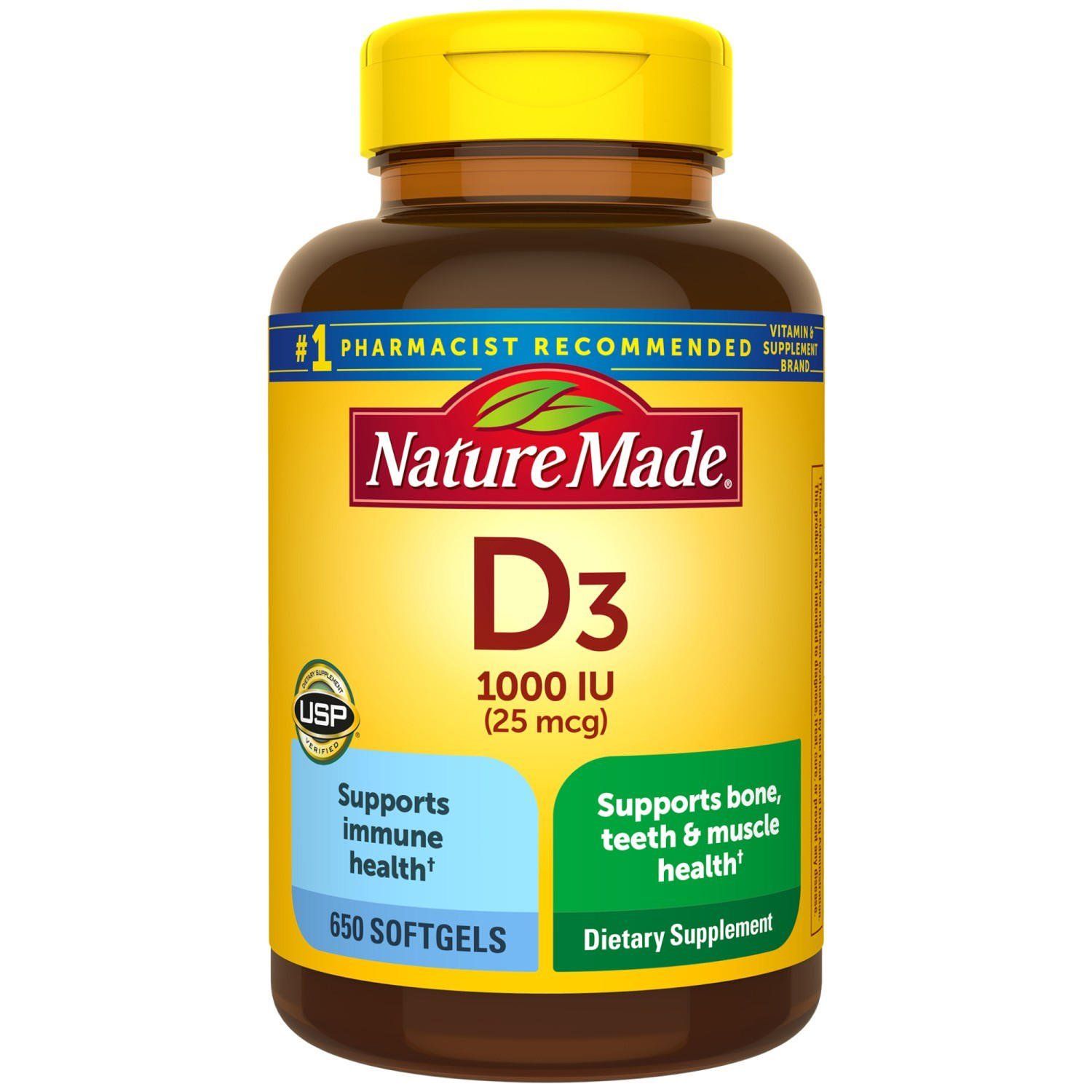  Viên Uống Bổ Sung Vitamin D3 Nature Made 25Mcg 1.000 IU [Lọ 650 viên] 