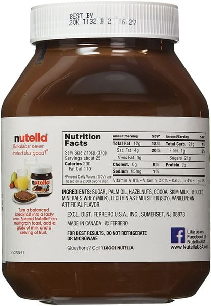  Bơ Hạt Phỉ Phết Cacao Nutella Hazelnut Spread with Cocoa, 33.5 oz [Lọ 950g] 