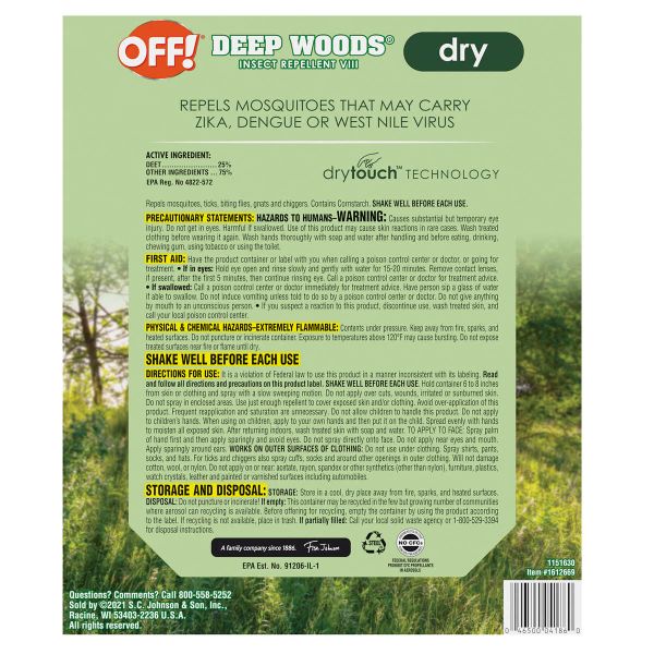  Xịt Chống Muỗi & Côn Trùng OFF! Deep Woods Dry Insect Repellent Spray [Set 3 chai xịt, 170gr/chai] 