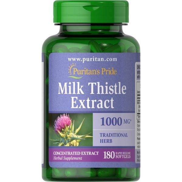  Viên Uống Giải Độc Gan Chiết Xuất Cây Kế Sữa Puritan’s Pride Milk Thistle 1000 mg [Lọ 180 viên] 