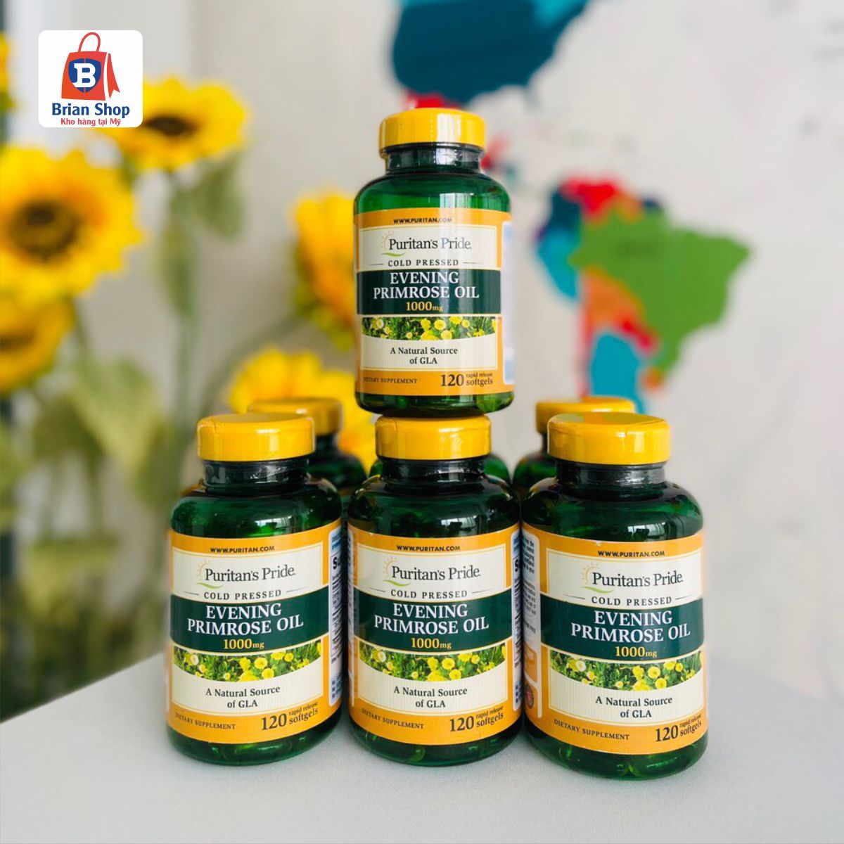  Viên Uống Tinh Dầu Hoa Anh Thảo Puritans Pride Evening Primrose Oil 1000mg with GLA [Hộp 120 viên] 