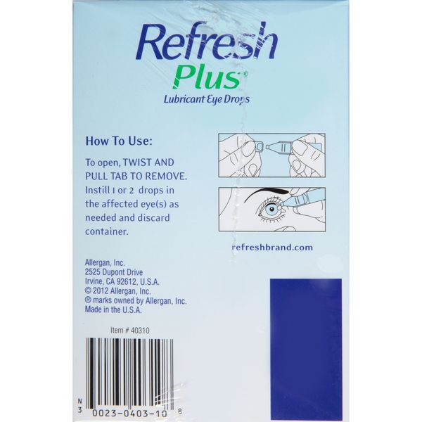  Nước Mắt Nhân Tạo Dạng Tép Refresh plus lubricant eye drops sensitive [Hộp 100 tép, 4ml/tép] 