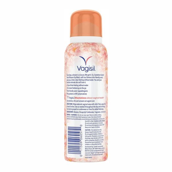  Dung Dịch Vệ Sinh Phụ Nữ Dạng Chai Xịt Khô Hương Hoa Đào Vagisil Scentsitive Scents Dry Wash Spray, Peach Blossom, 2.6 oz [Chai 73g] 