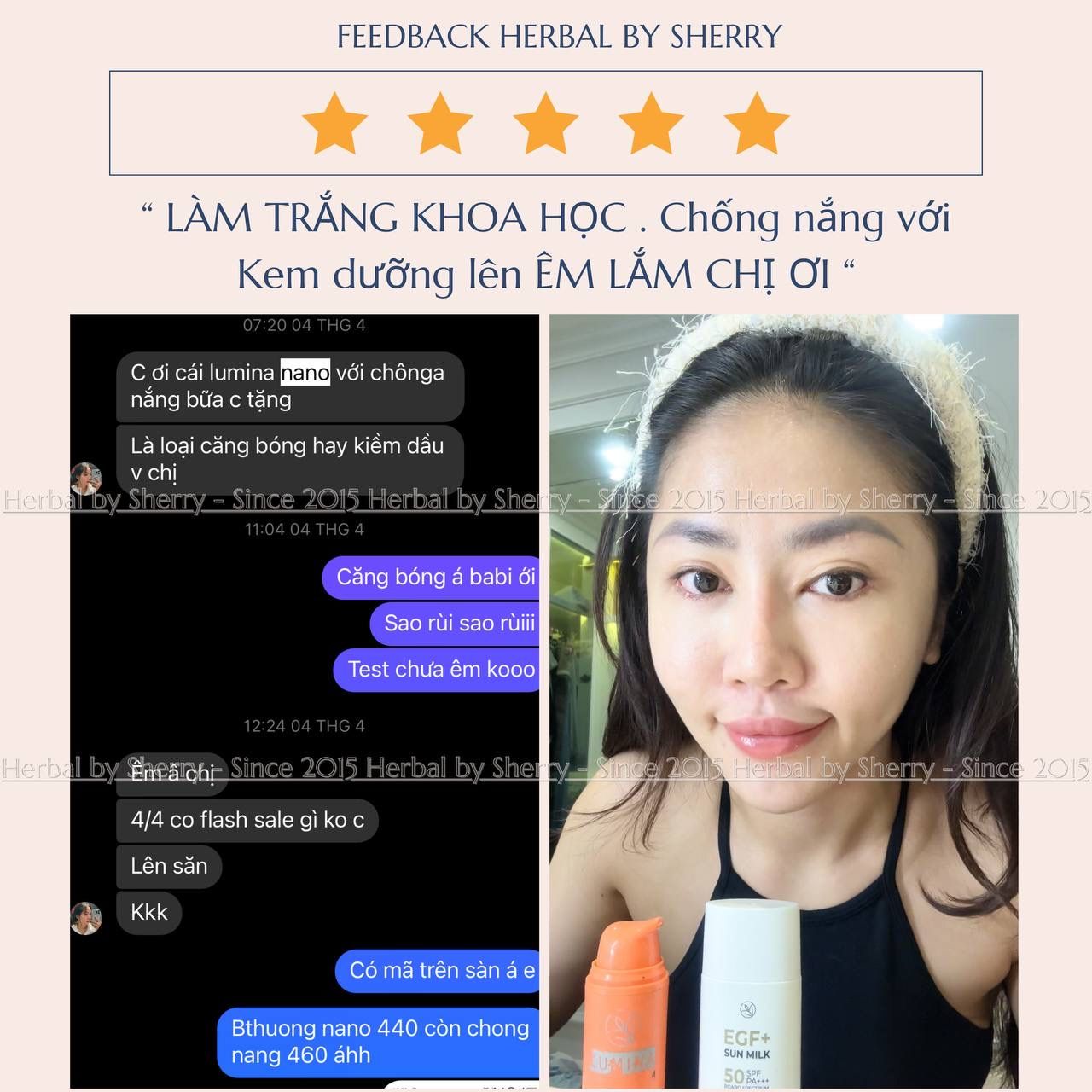  HB4 Full size Kiềm dầu bộ kem dưỡng trắng da và hỗ trợ bảo vệ da dưới ánh nắng LUMINA NANO CREAM và  EGF+ SUN MILK (SPF50) 
