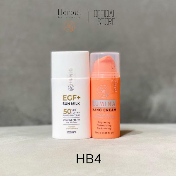 HB4 Full size Kiềm dầu bộ kem dưỡng trắng da và hỗ trợ bảo vệ da dưới ánh nắng LUMINA NANO CREAM và  EGF+ SUN MILK (SPF50) 