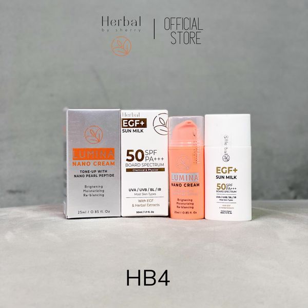  HB4 Full size Căng bóng  bộ kem dưỡng trắng da và hỗ trợ bảo vệ da dưới ánh nắng LUMINA NANO CREAM và  EGF+ SUN MILK (SPF50) 
